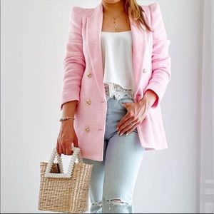 Zara Pink Textured Blazer with Gold Button Details Blogger Fave Size Small